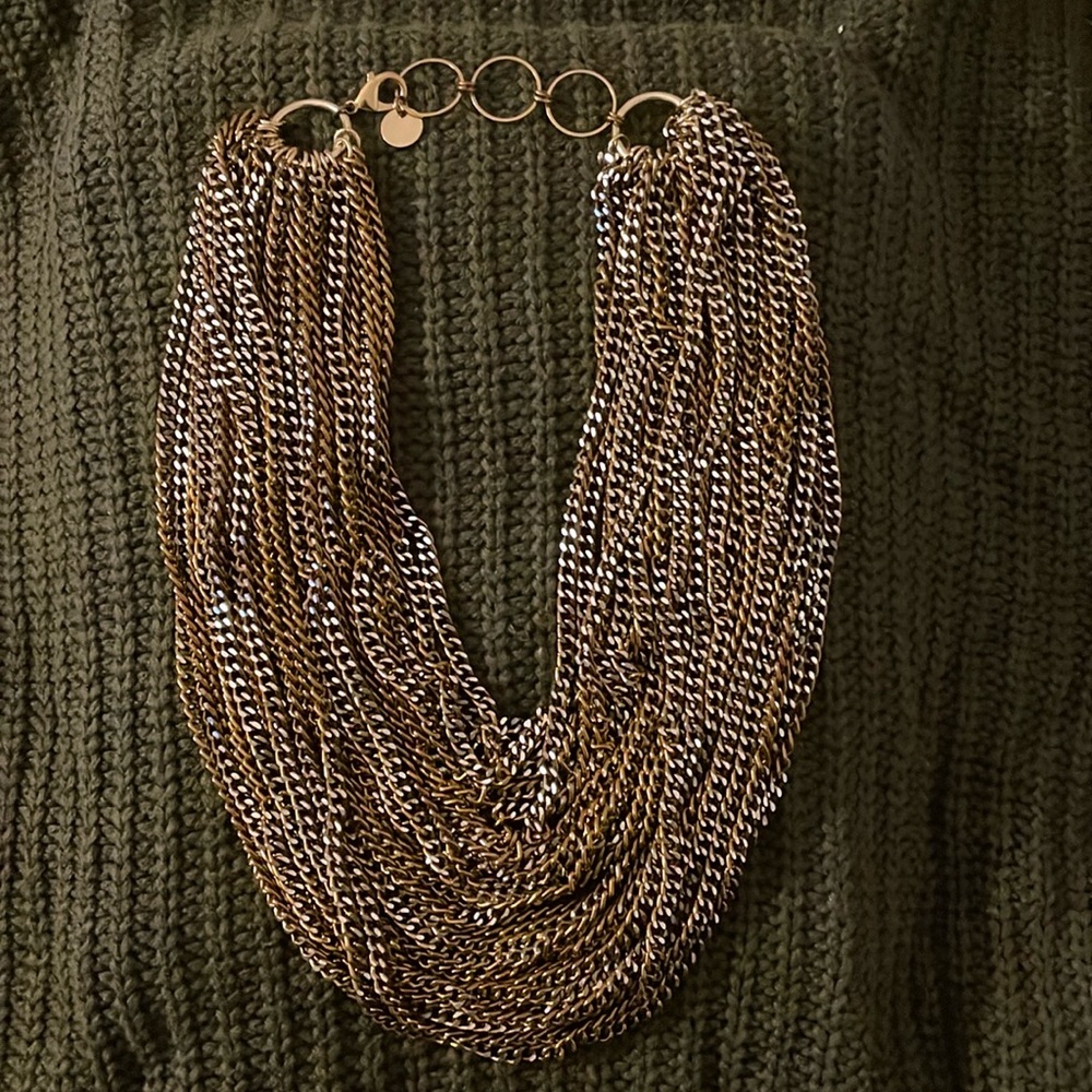 Multi chain gold, silver bronze necklace